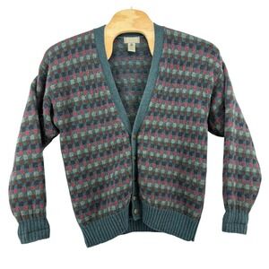 Vintage Christopher Hayes Unisex Shetland Wool Sweater Cardigan Plaid Medium